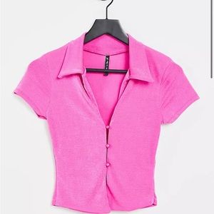 ASOS FITTED SHORT SLEEVE IN PINK SIZE: 2